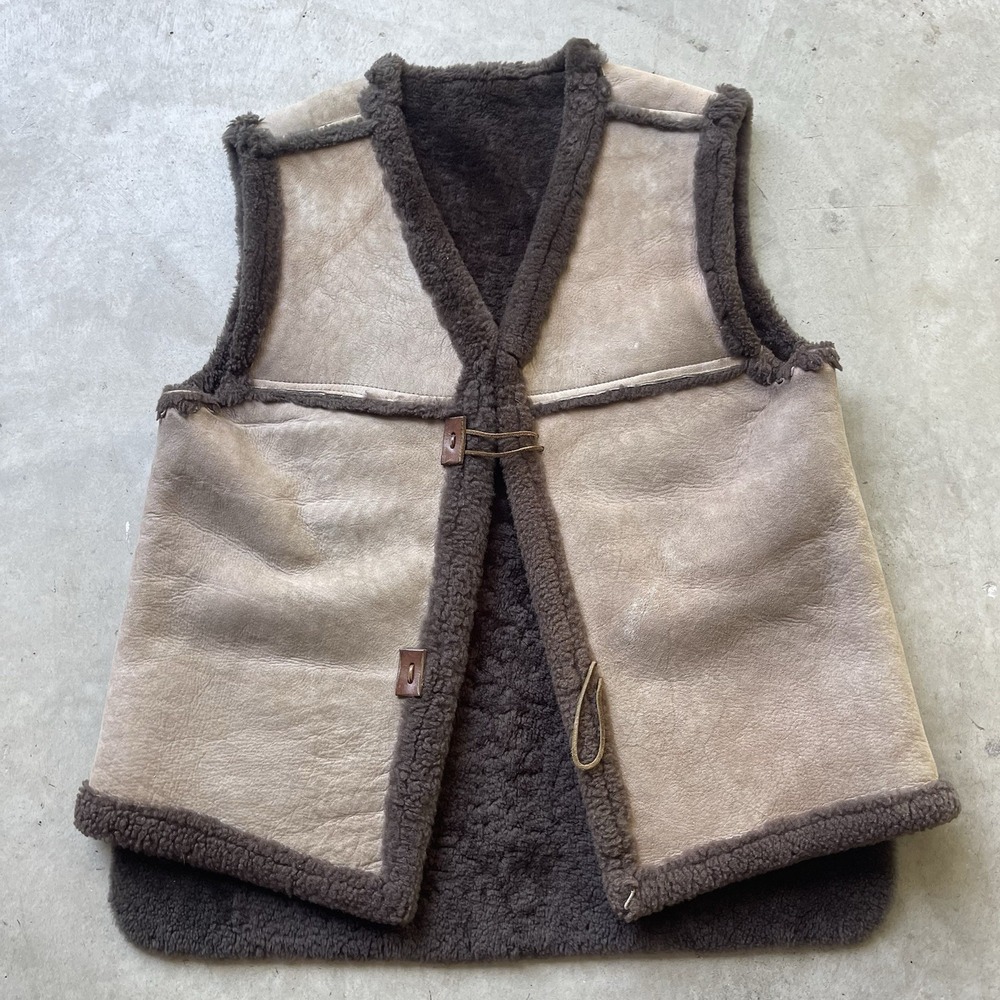 VTG Sheepskin Shearling Vest Brown Cowboy‎ Marlboro Man Western Ranch Size M USA
